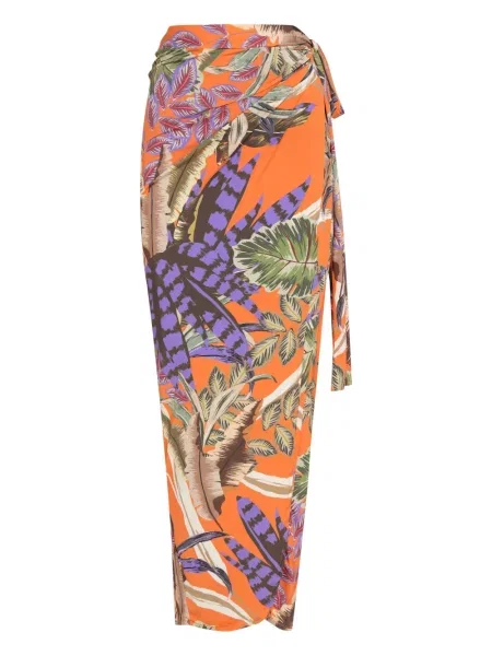 Spódnica Brigitte z nadrukiem w tropikalny nadruk kopertowa pomarańczowa