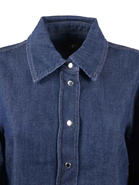 Риза 7 For All Mankind буф ръкав синьо