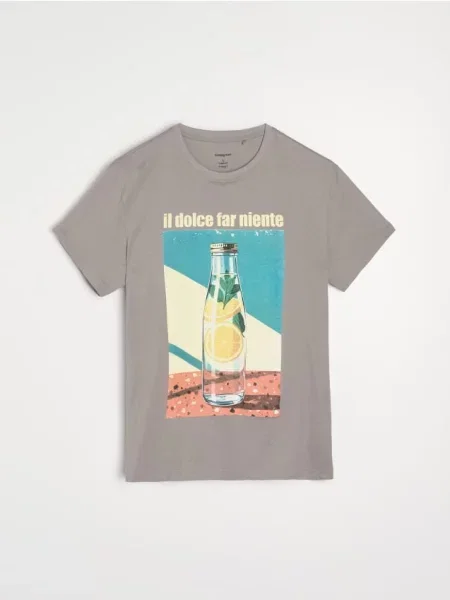 Sinsay koszulka z nadrukiem lemoniady szary