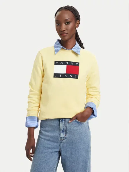 Tommy Jeans Суитшърт Flag Светложълт