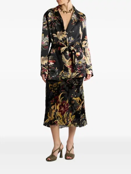Cu centură geacă Etro din satin cu model floral negru