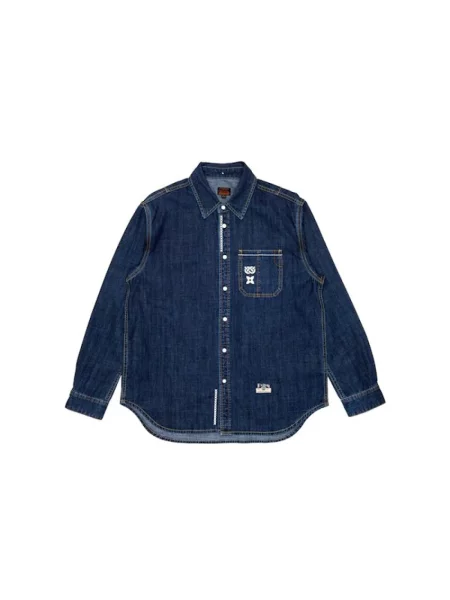 Evisu koszula jeansowa Daicock Printed granatowy regular z kołnierzykiem klasycznym niebieska
