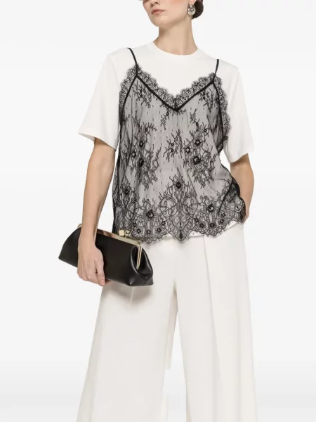 Tricou Nissa din dantelă alb