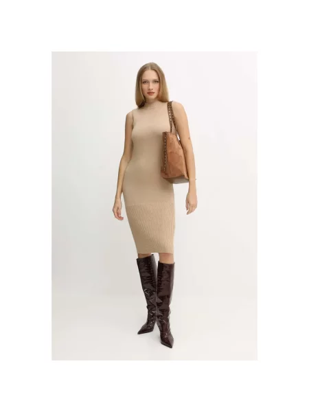 Sukienka midi Armani Exchange wełniana beżowa