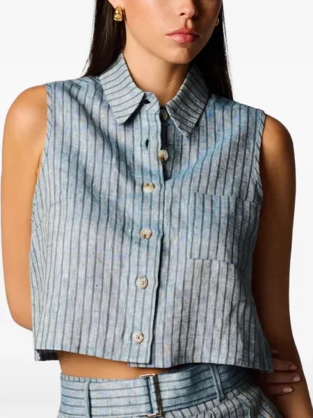 Prugasti s ovratnikom top Hevron plava