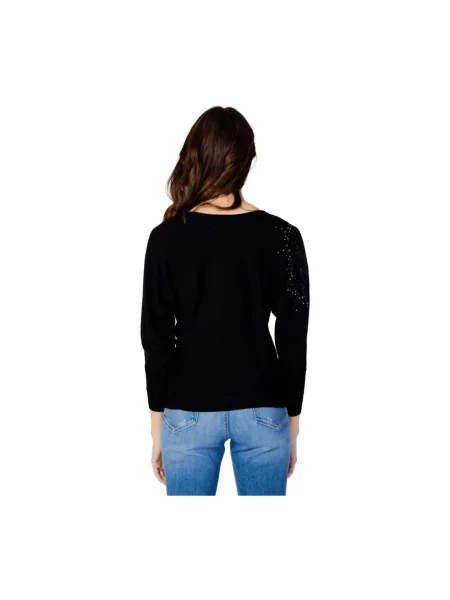 Sweter z dzianiny z obszyciem ozdobnymi kamieniami model ‘LESLIE’ Guess czarny