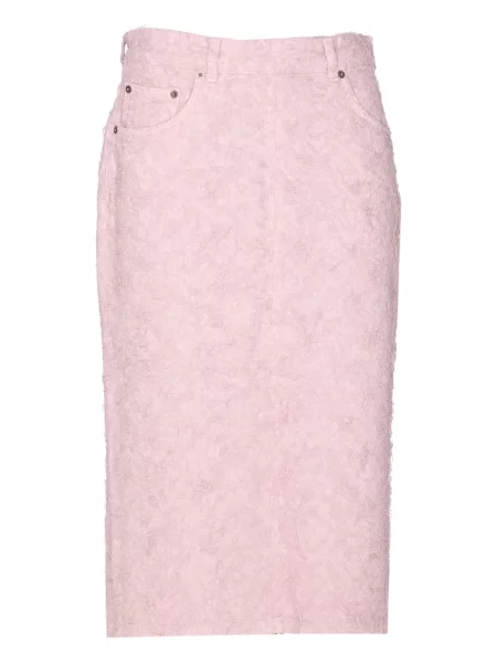 Spódnica jeansowa Haikure koronkowa do kolan różowa