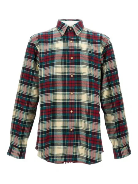 Fular Polo Ralph Lauren din fleece cu franjuri în carouri verde