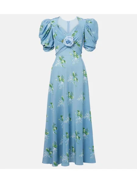 Rochie de cocktail Rodarte de mătase cu model floral de costum albastru