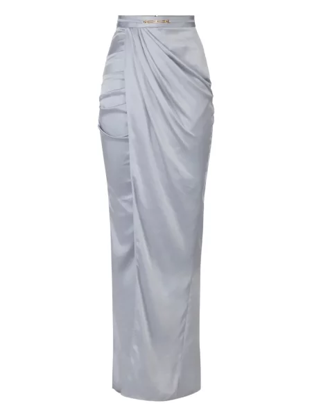 Fusta maxi Elisabetta Franchi din satin drapată gri