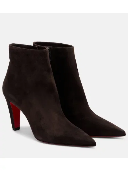 Cropp cizme scurte Christian Louboutin din piele de căprioară maro