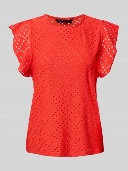 T-shirt o kroju regular fit z haftem angielskim model ‘TASSA’ Vero Moda czerwona