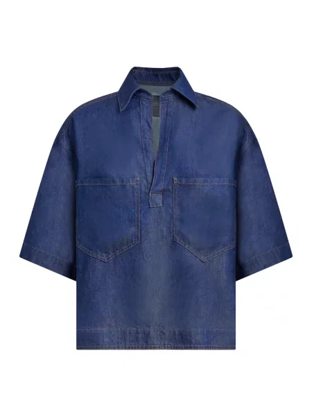 Koszula dżinsowa Dondup z dekoltem w serek niebieska