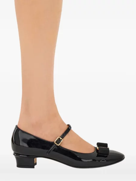 Pantofi cu toc Ferragamo cu funde negru