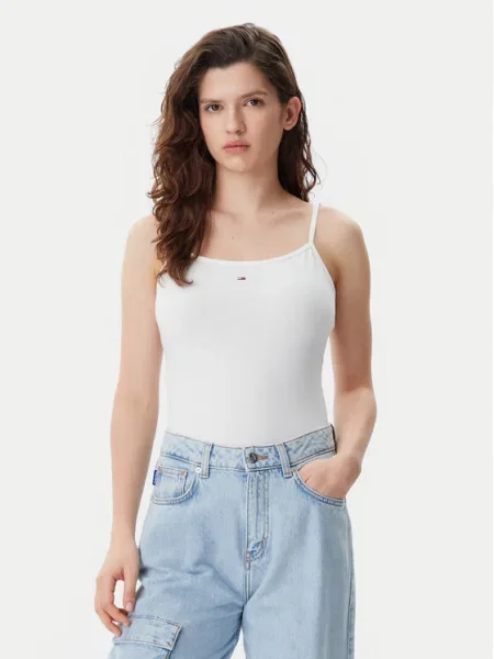 Tommy Jeans Felső Essential Ekru Slim Fit