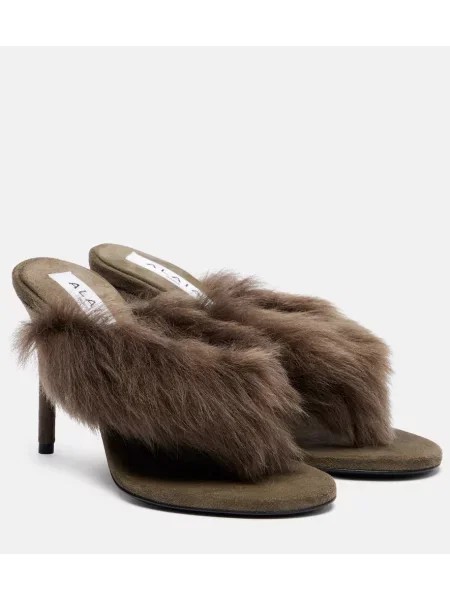 Papuci tip mules Alaïa din piele de căprioară verde