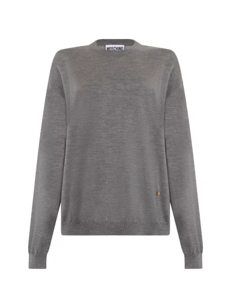 Lung pulover Moschino cu decolteu rotund gri