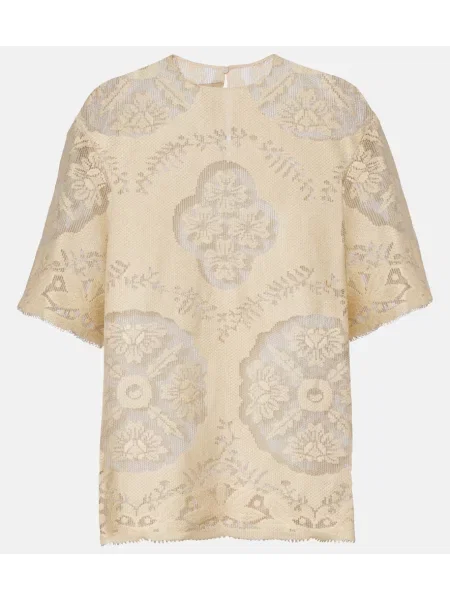 Top Valentino cu model floral tricotate bej