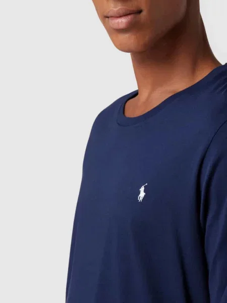 Bluzka z długim rękawem z bawełny z wyhaftowanym logo Polo Ralph Lauren niebieska