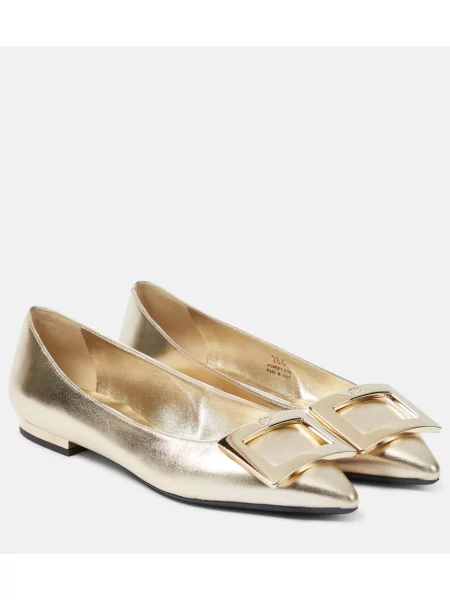 Balerini Roger Vivier din piele auriu