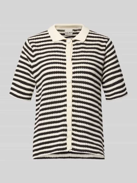 T-shirt z kołnierzykiem polo i listwą guzikową model LORIANNA' Ichi czarne