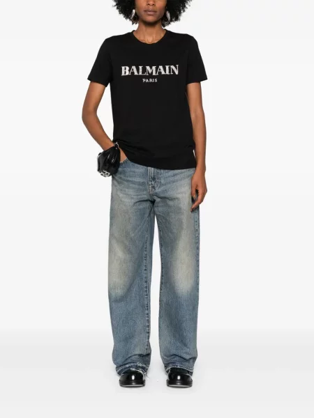 Marškinėliai Balmain su kristalais juoda