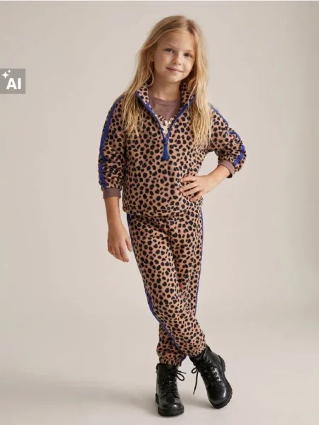 Sinsay Fleecová mikina s leopardím vzorem hnědá