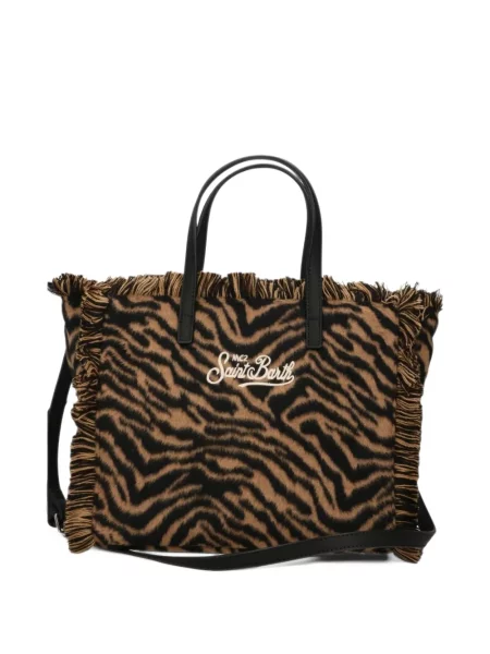 Τσάντα shopper Mc2 Saint Barth με κρόσσια με ρίγες τίγρη καφέ