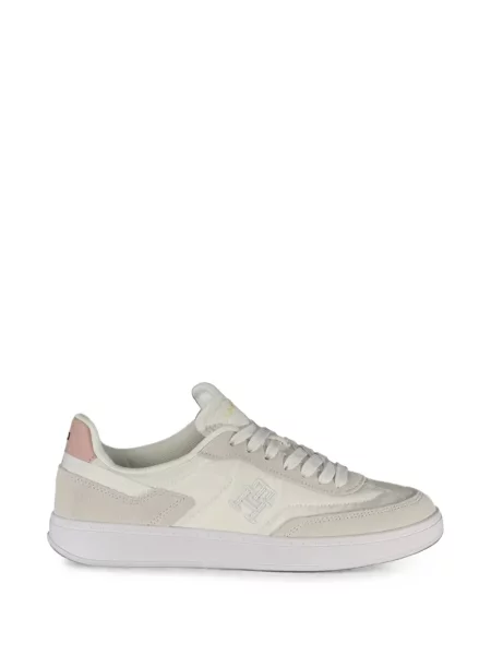 Sneakerși Tommy Hilfiger cu broderie din piele de căprioară alb