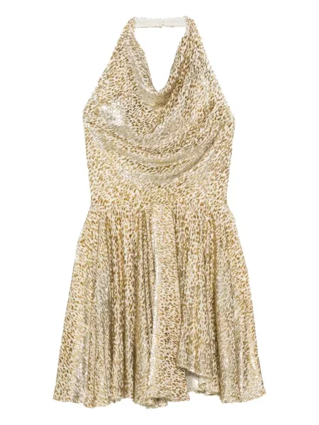 Sukienka mini Self-portrait plisowana z dekoltem halter garniturowa biała