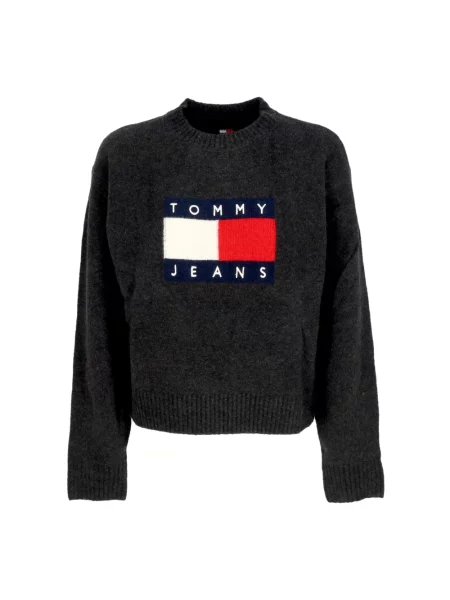 Tommy Hilfiger Swetry Kobieta Sweter Melanżowy z Flagą czarny