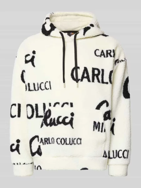Bluza typu oversized z kapturem i kieszenią kangurką Carlo Colucci biała