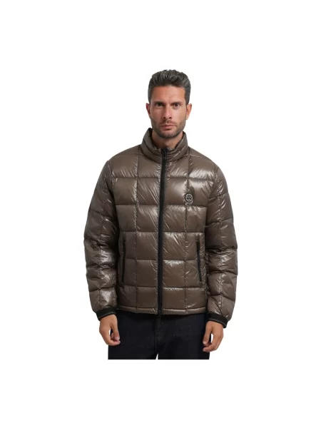 Kurtka puchowa Armani Exchange ze stójką brązowa