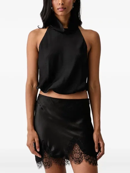 Top Bardot cu gât halter cu spatele deschis negru