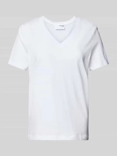 T-shirt z dekoltem w serek model ‘ESSENTIAL’ Selected Femme biała