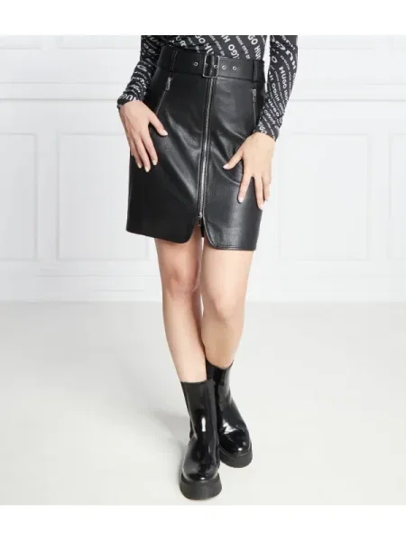 HUGO De piele fustă Leonara negru