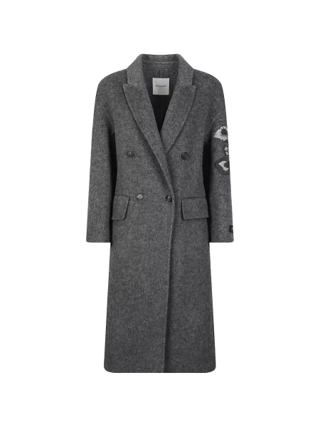 Palton Ermanno Firenze cu model floral cu două rânduri de nasturi gri