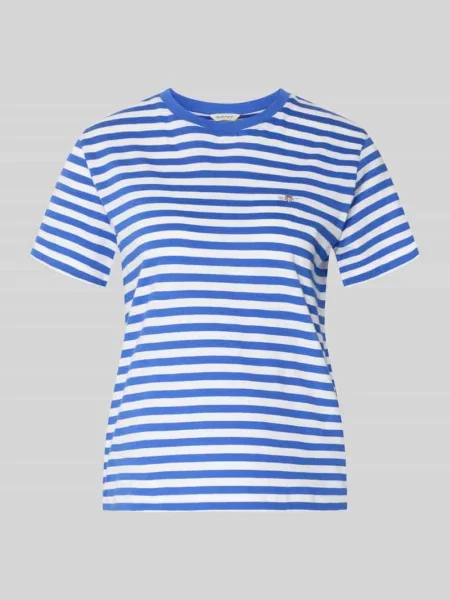 T-shirt z okrągłym dekoltem i wyhaftowanym logo Gant niebieska
