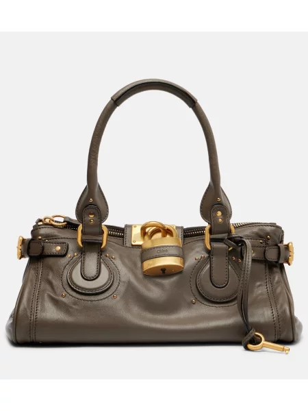 Duża torebka skórzana Chloe skórzana szara