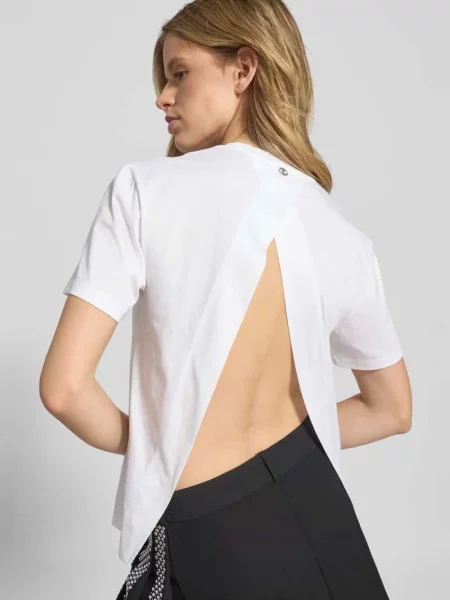 T-shirt z prążkowanym okrągłym dekoltem Rabanne biała