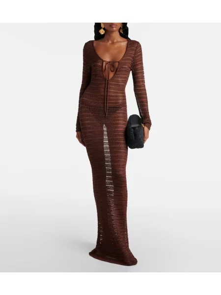 Rochie maxi Aya Muse tricotate de costum maro
