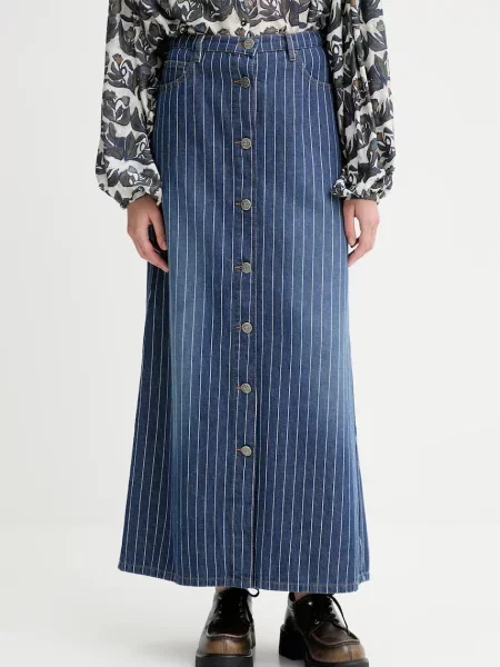 MUNTHE fustă din denim LIVONO maxi drept albastru