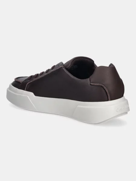 Kožené tenisky Calvin Klein CHUNKY CUPSOLE LACE UP LTH PINCH hnědá