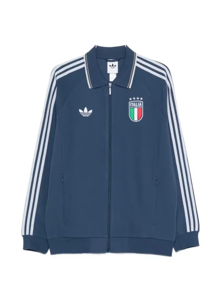 Prugasti majica s kapuljačom na patentni zatvarač Adidas plava