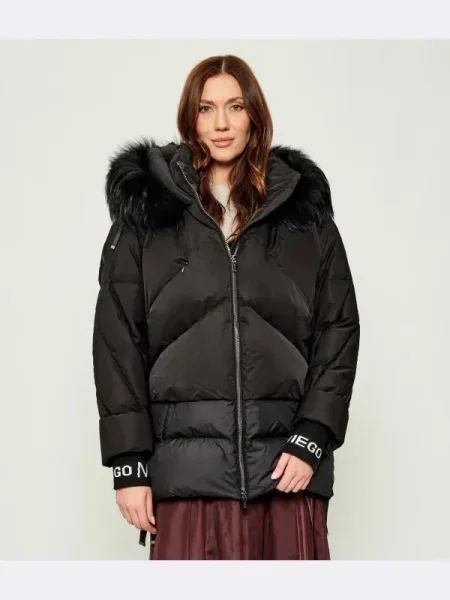 Diego M Geacă de puf | Oversize fit cu adaos de lână negru