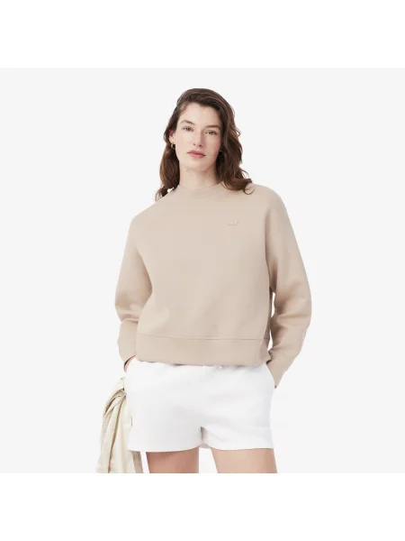 Lacoste Bluza Z Okrągłym Dekoltem Oversize beżowa