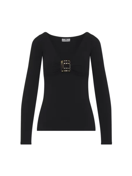 Dzianinowy top Elisabetta Franchi z logo czarny