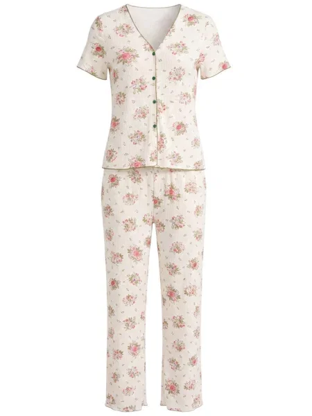 Trendyol Pijama ecru / oliv / lila / pitaya roz