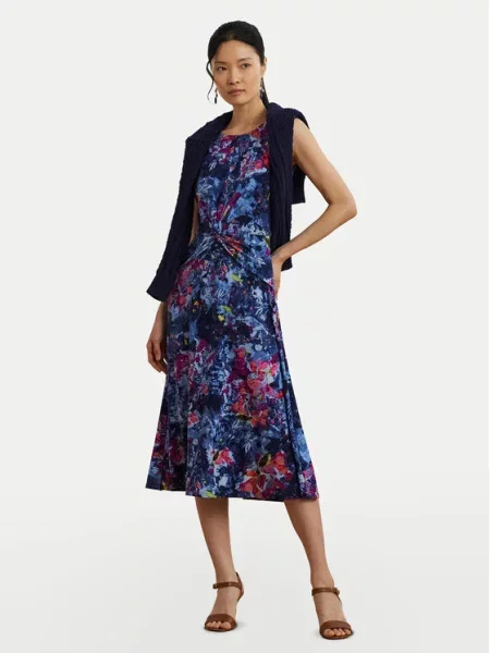 Sukienka midi z wiązanym detalem model ‘TESSANNE’ Lauren Ralph Lauren błękitna
