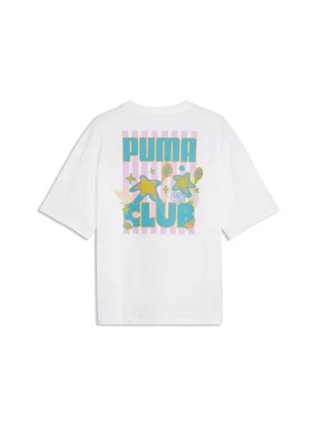 PUMA pudełkowa koszulka z grafiką Wardrobe Essentials Beach Club Akcesoria S biały